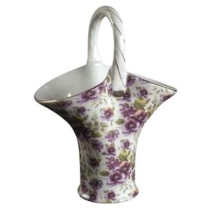 Formalities by Baum Bros Porcelain Basket Vase Violet Chintz Collection